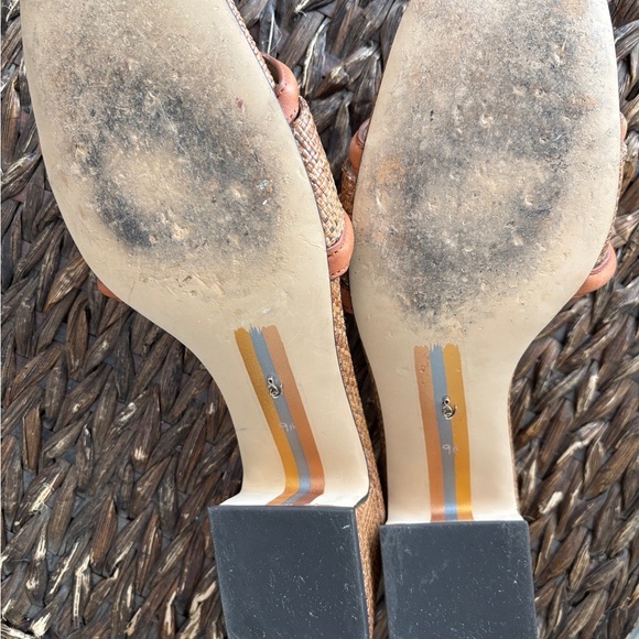 Sam Edelman Waylon Leather and Raffia Double E Logo Slide Sandals - Picture 6 of 7